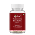 A clear plastic bottle of OriBite Glucosamine Chondroitin 1000mg dietary supplements with a white cap and a dark red label, containing 60 vegan capsules.