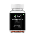 A clear plastic bottle of OriBite Testobooter dietary supplement with a white cap and a black label, containing 60 orange-red tablets visible at the bottom, on a white background.